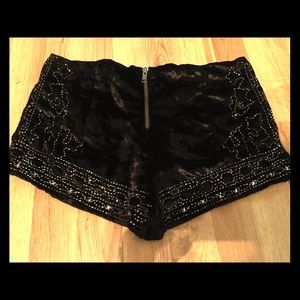 Ecote Black Velvet Beaded Shorts